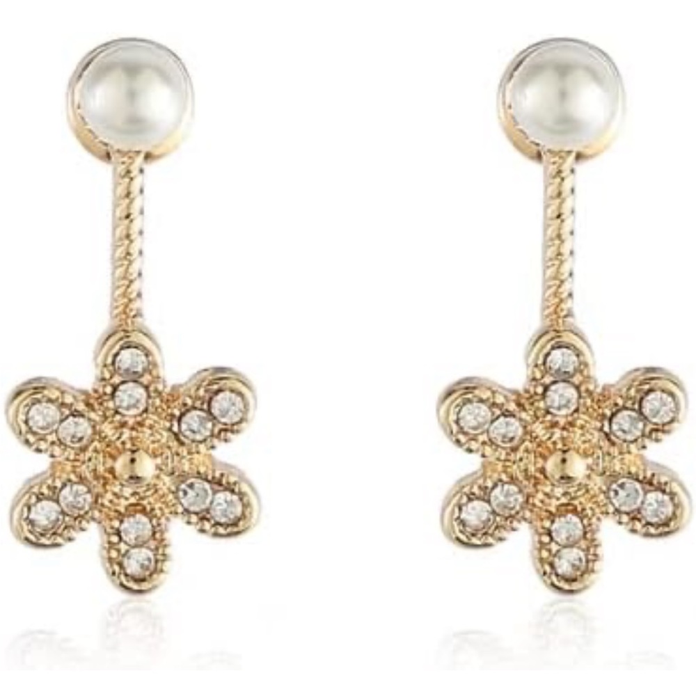 BRAND NEW flower pearl dangle earring set with CZ stones